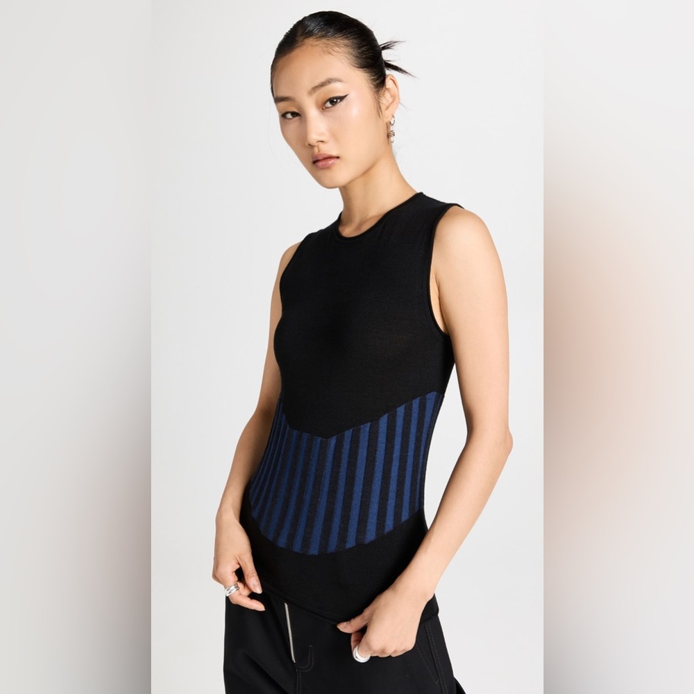 DION LEE Designer Blue/Black Two Tone Bone Corset Wool Blend Tank Top size 4 - Picture 1 of 12